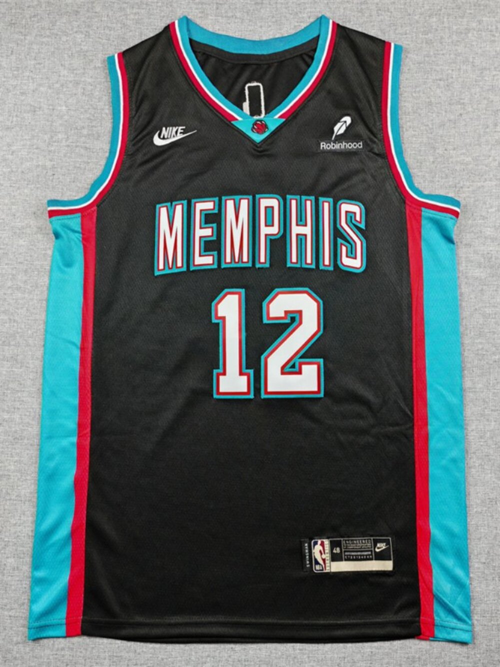 Memphis Retro Style Basketball Jersey - Black/Teal/Red #12